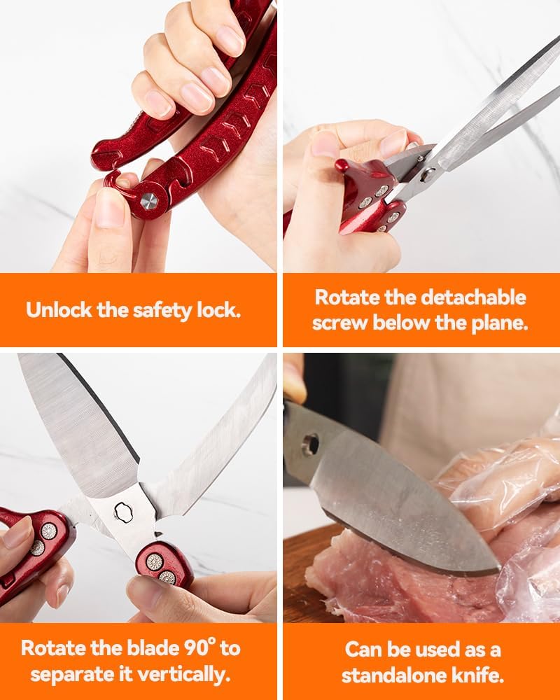 Brigii Kitchen Shear, Stainless Steel Heavy Duty Poultry Shears, Multi-Purpose Kitchen Scissors for Cutting Chicken, Fish, Seafood, and Vegetables-Black