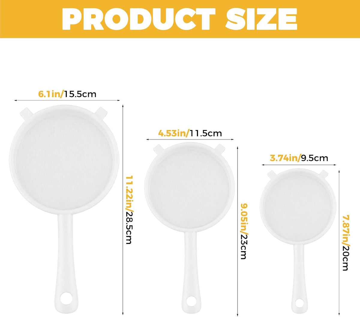 3Pcs Mesh Strainer Set, 3 Sizes Ultra Plastic Fine Colander Filter Spoon