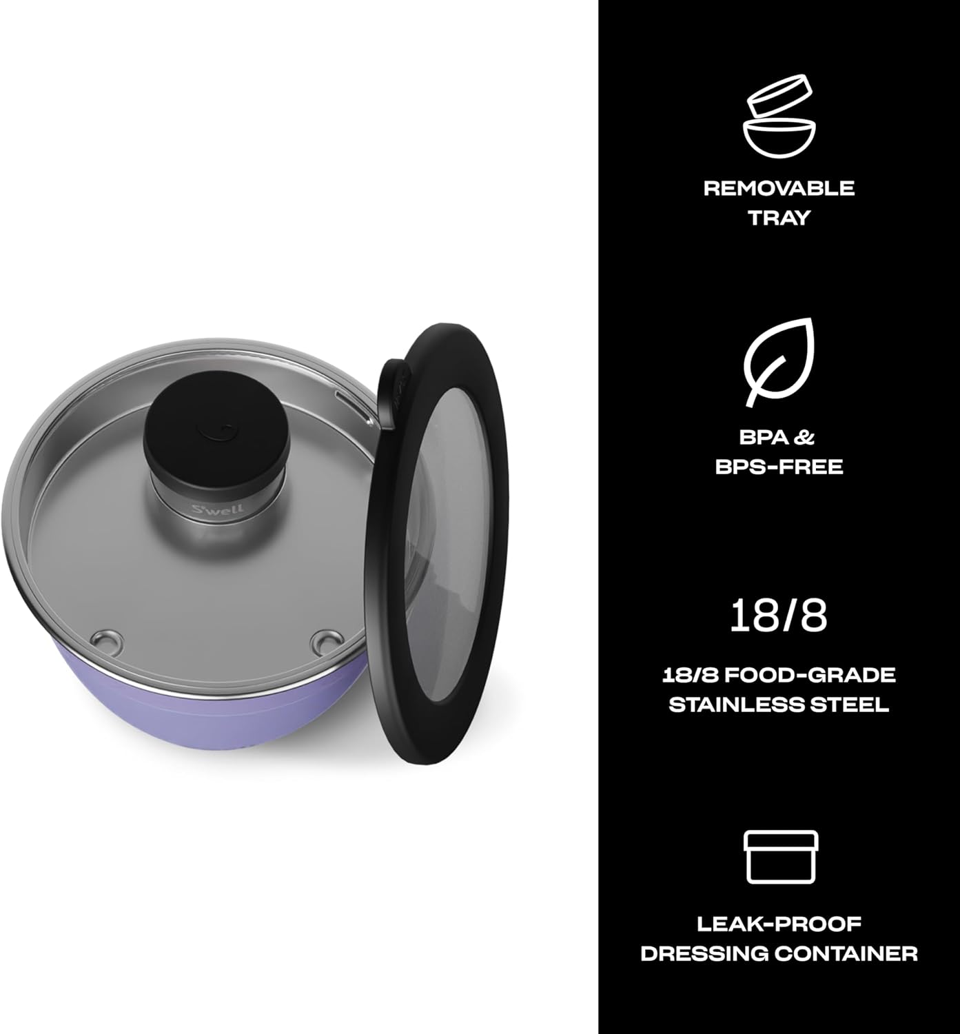 S'well Stainless Steel Salad Bowl Kit 64oz, Peacock Blue, Comes with 2oz Mini Canister and Removable Tray for Organization, Leakproof, Easy to Clean, Dishwasher Safe