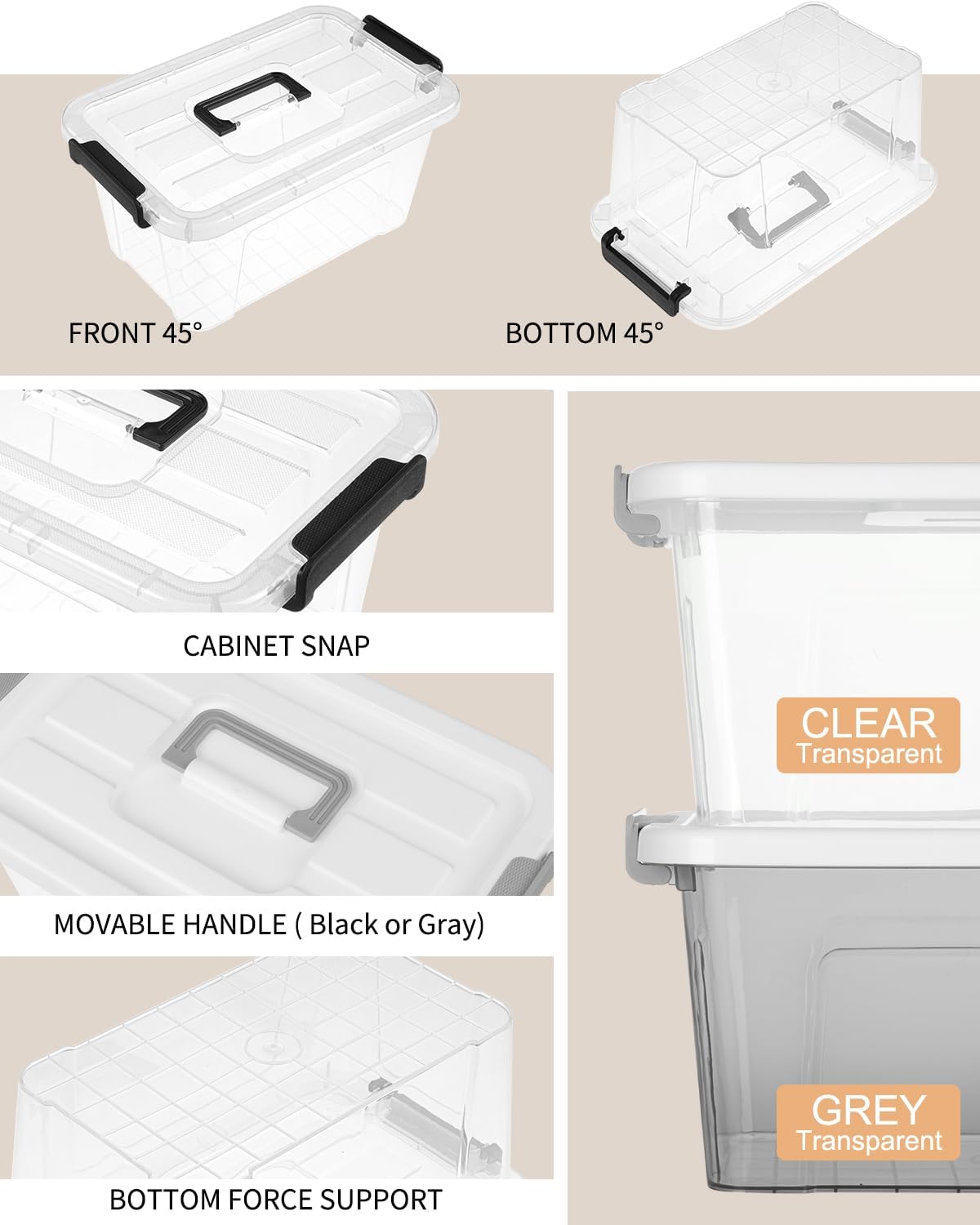 NUMIFUN 7Qt Clear Plastic Storage Bins with Lids,6 Pack | Stackable organizing totes with buckle latches & handles.Dust-proof clear design for home,office & pantry space saving