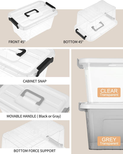 NUMIFUN 7Qt Clear Plastic Storage Bins with Lids,6 Pack | Stackable organizing totes with buckle latches & handles.Dust-proof clear design for home,office & pantry space saving