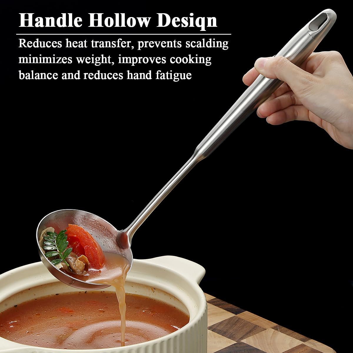 Stainless Steel Soup Ladle – Extra-Deep Large-Capacity Ladle with Long Hollow Handle, Dishwasher Safe, Easy to Clean – Ideal for Soup, Stew, Broth & Sauce