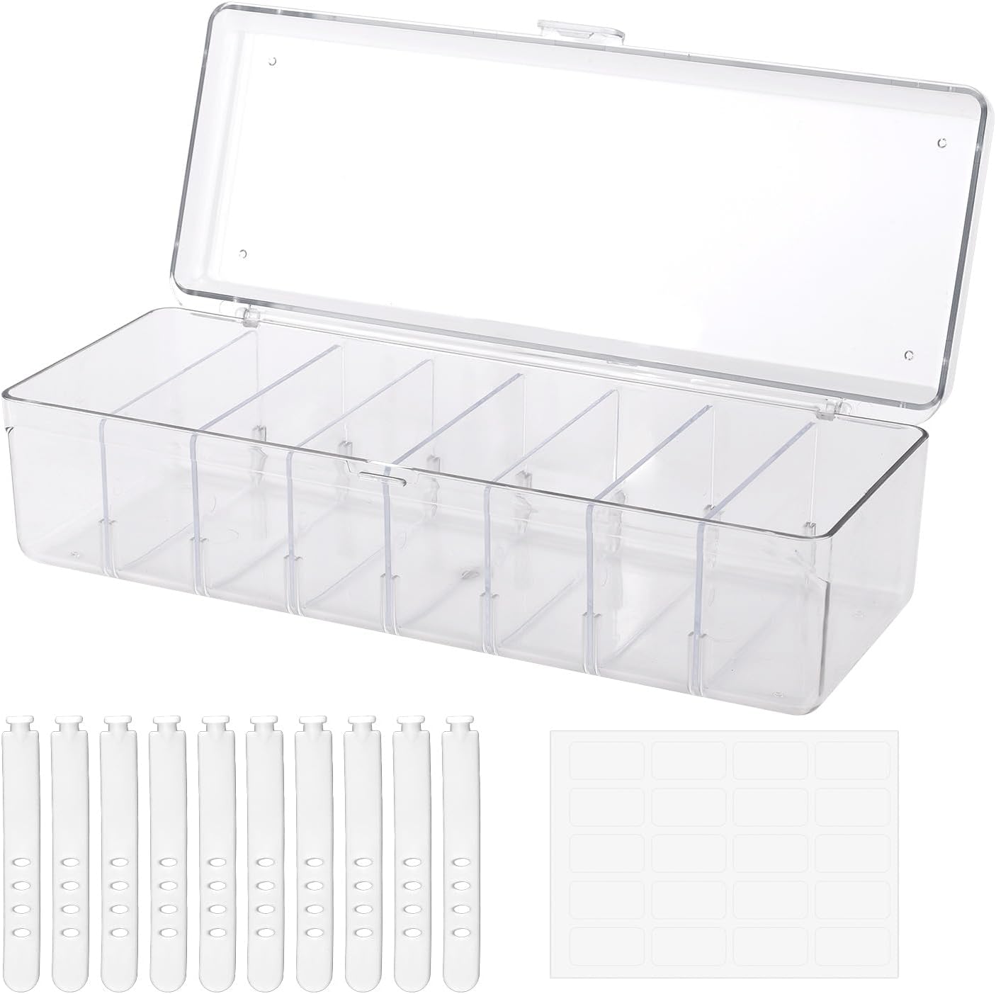Drink Packet Organizer, Water Flavor Packet Holder with Lid Compact Water Drink Packet Storage Container with Removable Dividers Food Storage Bins for Cabinets Refrigerator