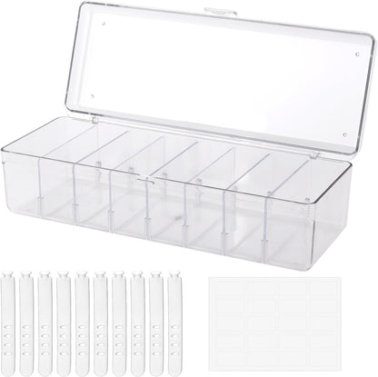 Drink Packet Organizer, Water Flavor Packet Holder with Lid Compact Water Drink Packet Storage Container with Removable Dividers Food Storage Bins for Cabinets Refrigerator