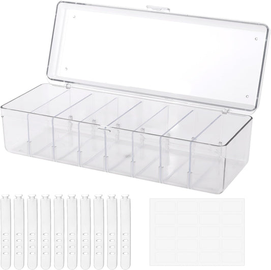 Drink Packet Organizer, Water Flavor Packet Holder with Lid Compact Water Drink Packet Storage Container with Removable Dividers Food Storage Bins for Cabinets Refrigerator