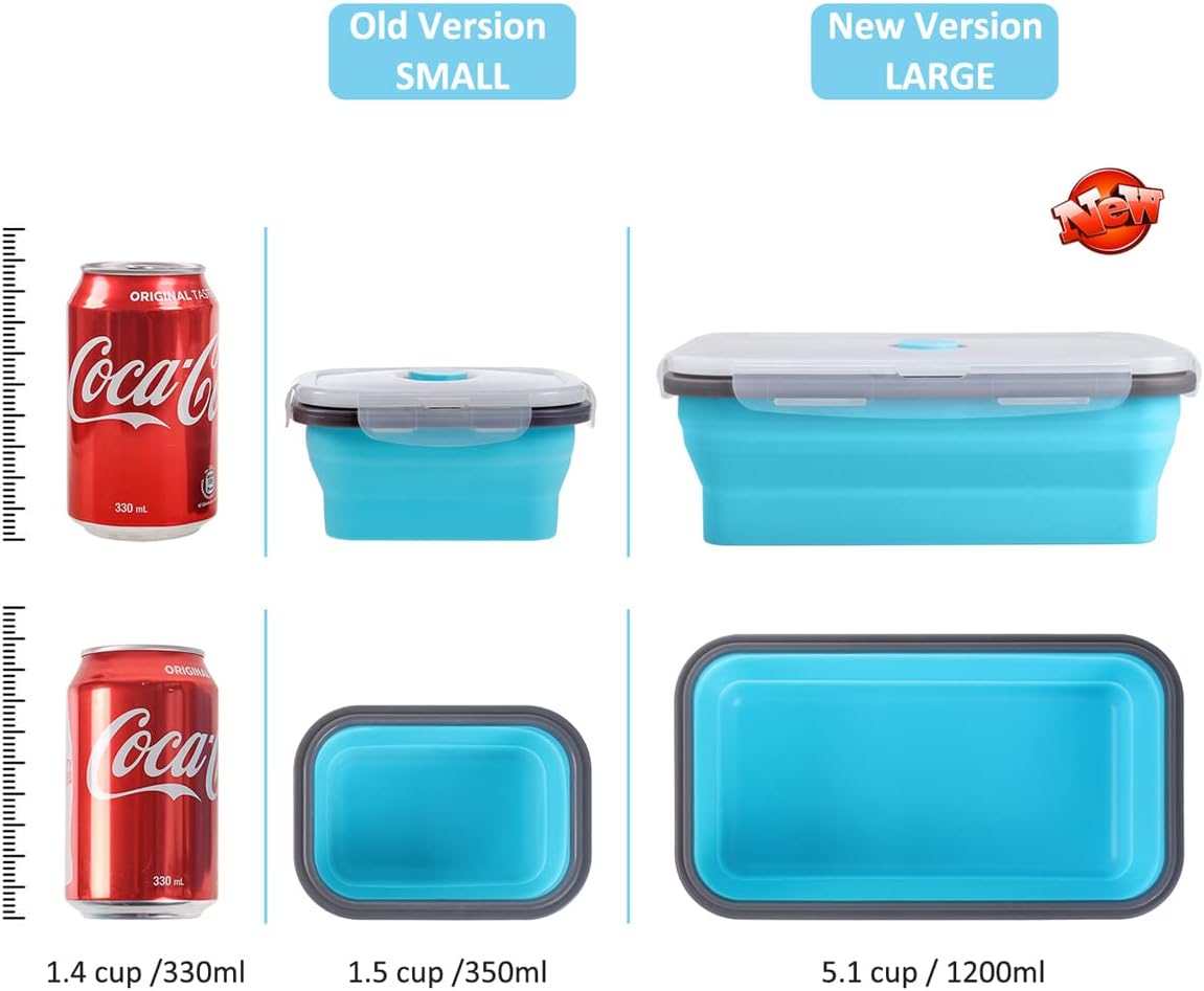 Collapsible Food Storage Containers with Lids, 4 Pack, 40 oz Silicone 1-Compartment Meal Prep Containers Reusable, Lunch Bento Boxes for Adults, Microwave Freezer Dishwasher Safe, BPA-Free, Black
