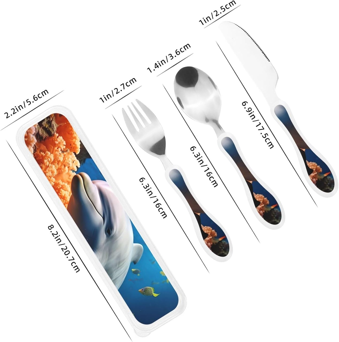 3-Piece Kids Silverware Set With Storage Case, Stainless Steel Reusable Children Safe Knife Spoon Fork Set Colorful Abstract Dragonfly Children Flatware Set For Kids Lunch Box
