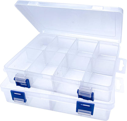 2 Pcs 8 Grids Clear Plastic Storage Box with Adjustable Dividers, Stackable 8 Compartments Small Organiser Box Container for Accessories Beads Jewelry Earring Tool, 7.48×5.23×1.8 Inches