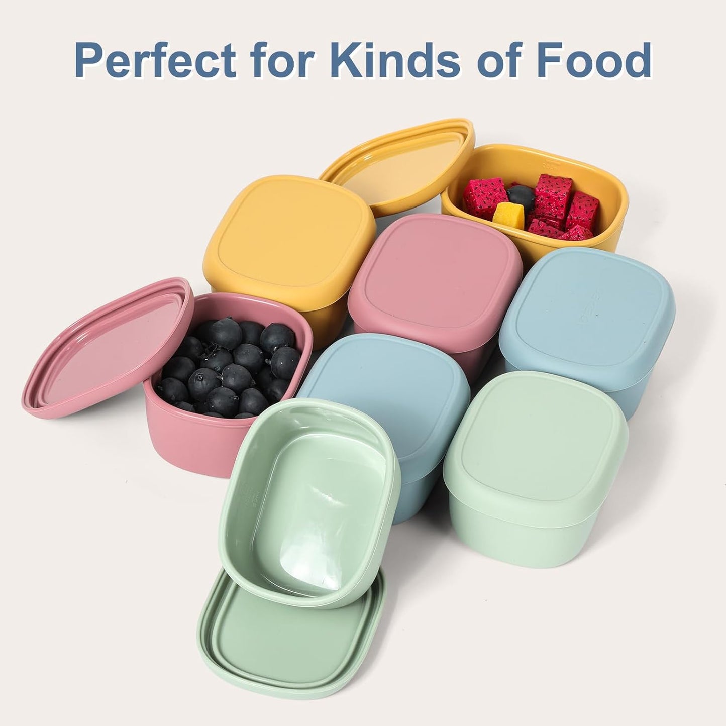 4 Pcs Silicone Food Storage Containers with Lids，BPA Free Reusable Silicone Storage Containers for Food Freezer Containers Freezer Dishwasher Safe (33.8oz, 20oz, 10oz, 6.7oz)