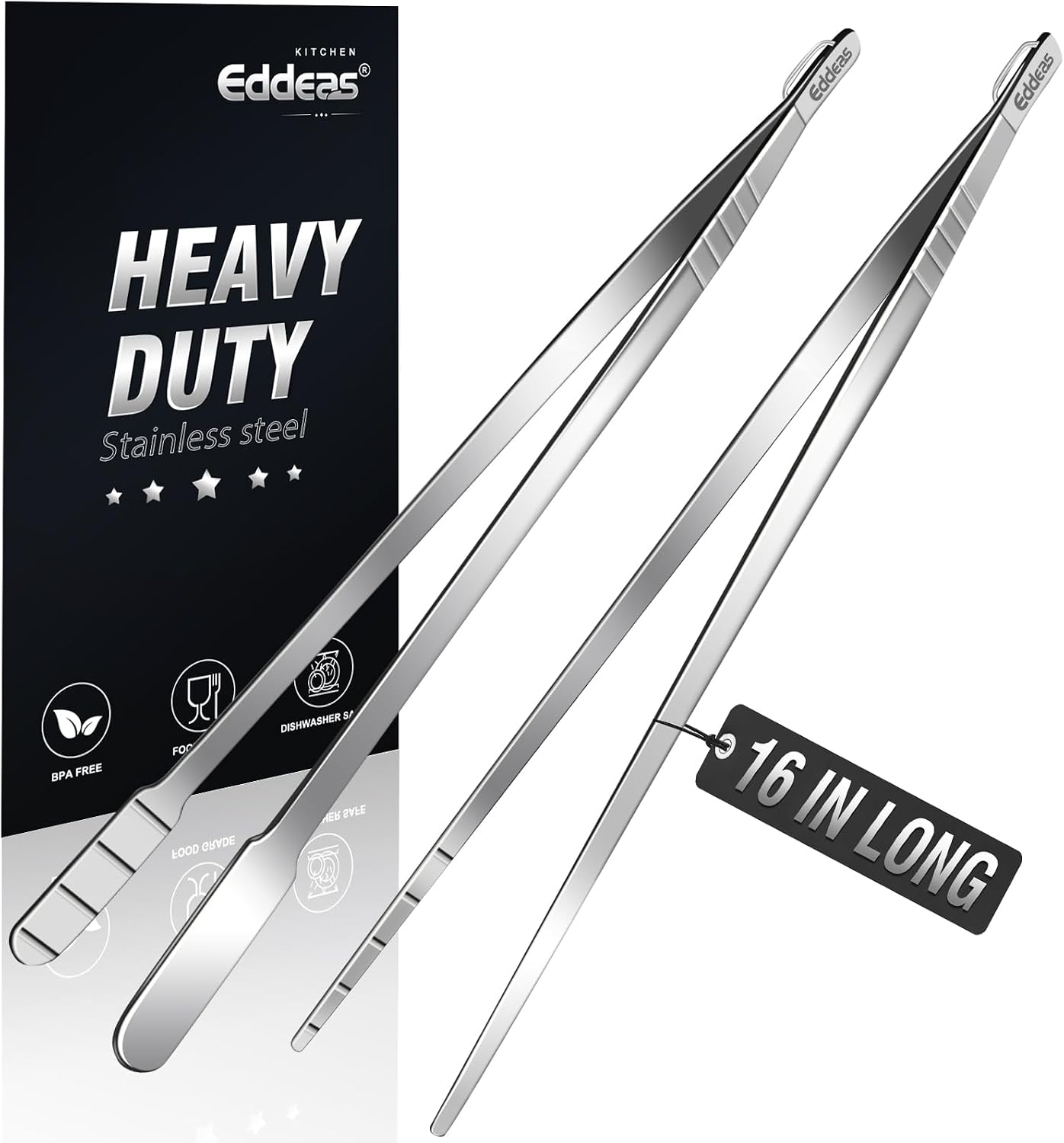 Eddeas Kitchen Tweezers Tongs, Cooking Tweezers Stainless Steel - 3 Size 12'' 10'' & 8 inch Ideal for Meat, pasta, plating and pinching delicate small pieces of food, Set of 3