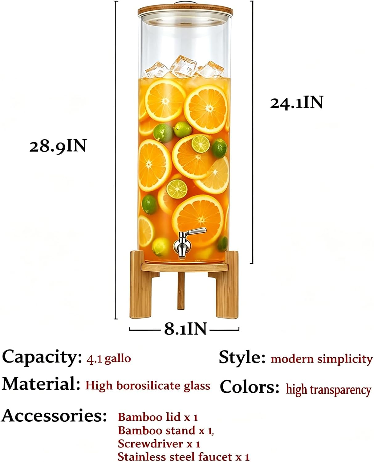 Beverage Dispenser,2.1 Gallon Glass Drink Dispenser with Stand,Glass water dispenser with Spigot, Large Drink Dispensers for Parties,Water Dispensers for Bar,Wedding,Restaurants 8L
