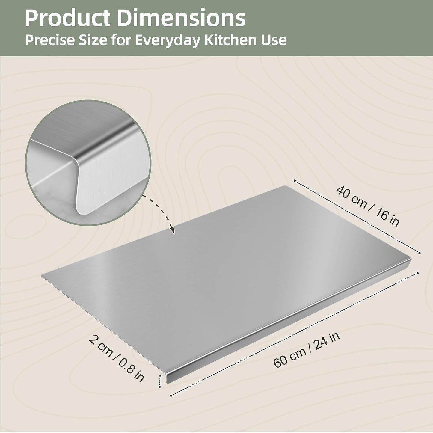Stainless Steel Cutting Board Set with Lip, 2 Pack 16" & 24" Metal Chopping Boards for Kitchen Countertop, Non-Slip Food Prep Boards for Meat & Vegetables