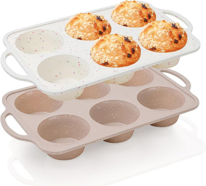 Vinino 2Pack Silicone Muffin Pans for Baking with Metal Reinforced Frame, 12 Cups Regular Size Nonstick Silicone Cupcake Pan, BPA Free Oven Dishwasher Safe Baking Mold for Muffins Cupcakes