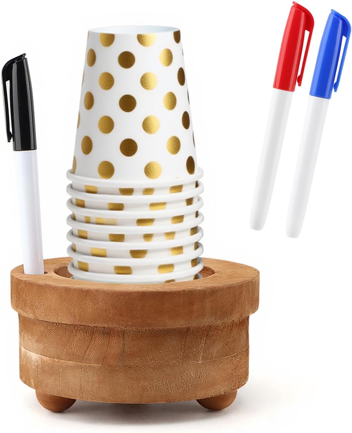 Wooden Cup Holder with Marker Slot,Brown Cup Holder Dispenser Disposable Mug Dispenser,Wooden Party Cups Dispenser Wooden Organizer for Modern Farmhouse Home bar(Brown,Size:5.51 * 2.95inch)