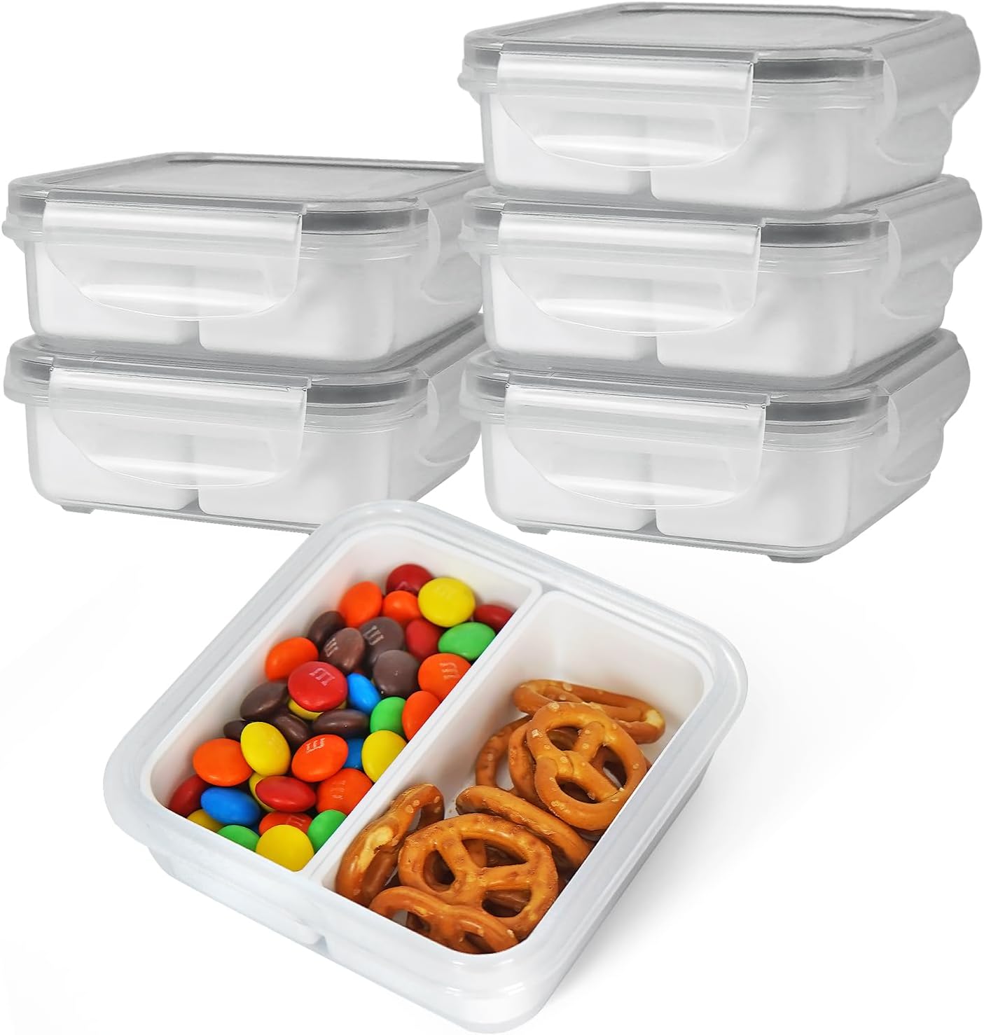 carrotez 2 Compartment Small Snack Containers, Mini Snack Containers for Mini Fridge, Small Divided Food Storage Containers, Airtight Lids, Reusable, 1.1 cup, 2 PACK