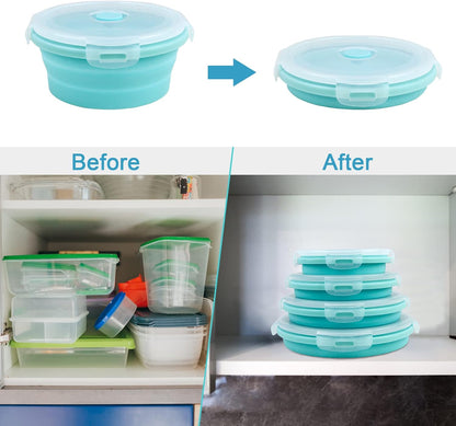 Guyuyii 4 Pack Space-Saving Collapsible Food Storage Containers with Lids | 12/17/27/40 oz Food-Grade Silicone Set for RV, Camping, Meal Prep, Small Kitchens - Microwave/Freezer/Dishwasher Safe