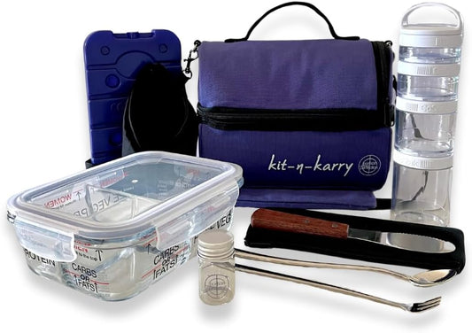 Kit-n-Karry Portion Control Containers with Bag Included - Food Portion Container, Stackable Snack Containers, Insulated Pail, Ice Brick, Portable Cutlery Kit, Dressing Container and Napkin
