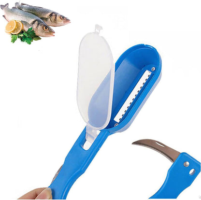 Fish Scaler with Knife, Scales Scraper with Lid Cover, 2 in 1