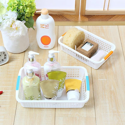 Lawei 8 Pack Large Plastic Storage Basket with Handle - 15 x 10 x 3 Inch Pantry Organizer Basket Bins Desktop Paper Storage Basket for Organization, Countertops, Cabinets, Bedrooms, Bathrooms