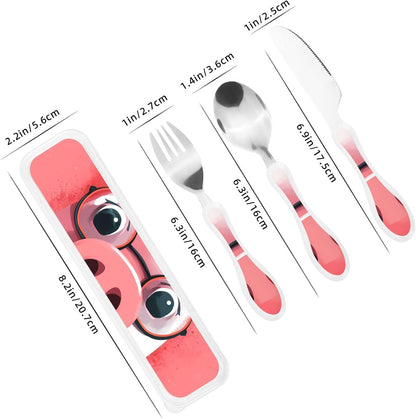 3-Piece Kids Silverware Set With Storage Case, Stainless Steel Reusable Children Safe Knife Spoon Fork Set Cute Kittens Children Flatware Set For Kids Lunch Box