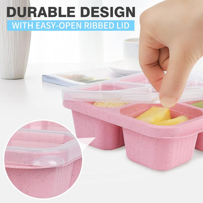 buluker 8 Pack Bento Snack Containers Set， 4 Compartment Food Storage Containers ，Wheat Straw Meal Prep Lunch Box ，Plastic Food Storage container, Microwave and Dishwasher Safe (Bright color)