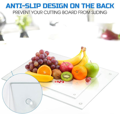 Tempered Glass Cutting Boards for Kitchen, 2Pcs Glass Chopping Boards, 16"x12" & 12"x8" Clear Glass Cutting Board Set With NonSlip Feet, Scratch Resistant, Heat Resistant, Easy to Clean
