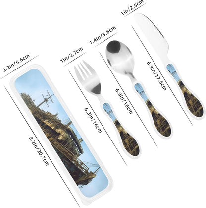 3-Piece Kids Silverware Set With Storage Case, Stainless Steel Reusable Children Safe Knife Spoon Fork Set Parrots On Branches Children Flatware Set For Kids Lunch Box