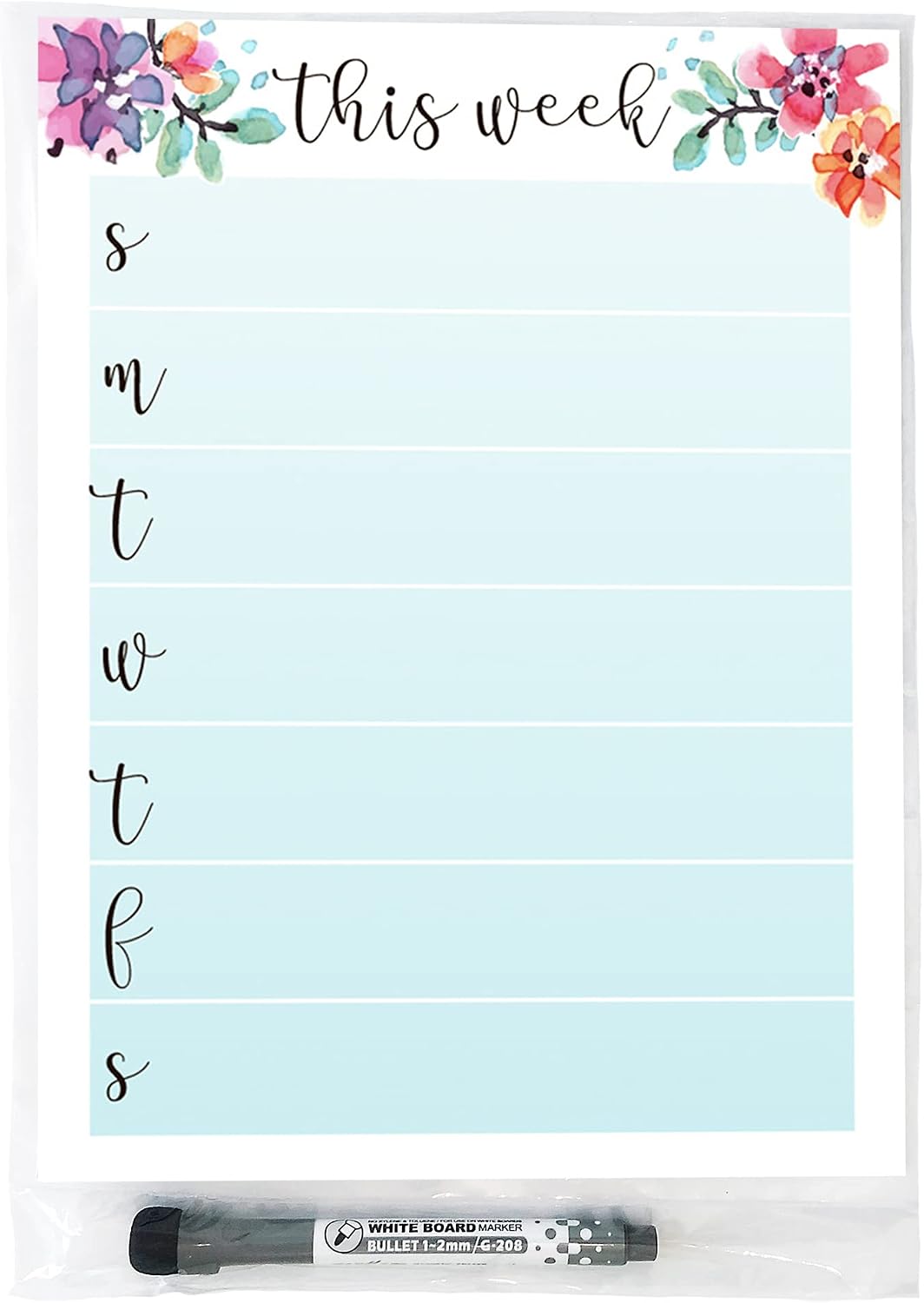 Dry Erase Weekly Calendar Planner Sticker Decal | Removable & Reusable | Magnetic Fine-Tip Marker Included (6 x 9 inches, White)
