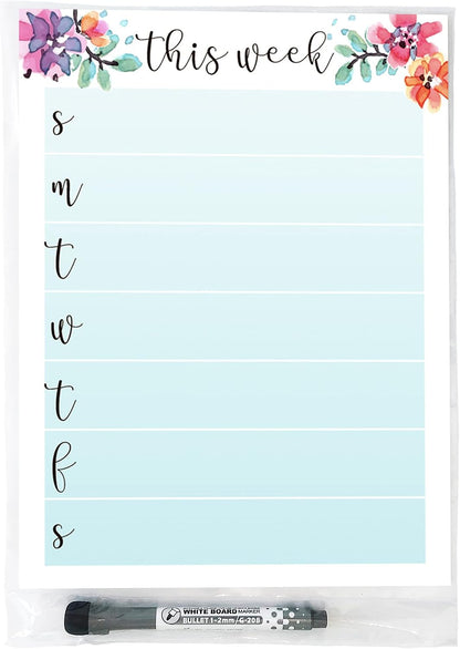 Dry Erase Weekly Calendar Planner Sticker Decal | Removable & Reusable | Magnetic Fine-Tip Marker Included (6 x 9 inches, White)
