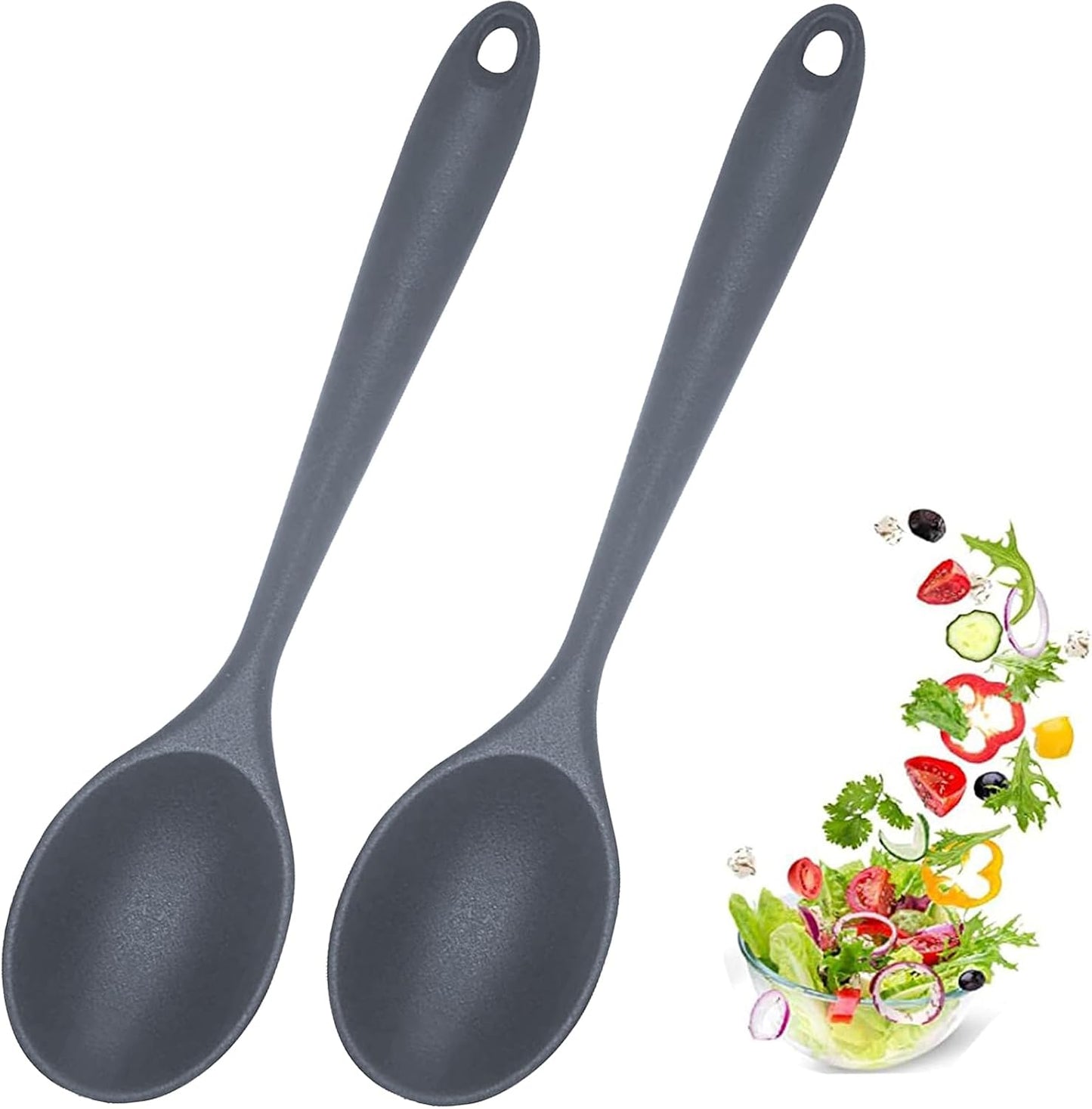 2 Pcs Silicone Nonstick Mixing Spoon, Silicone Spoons for Cooking Heat Resistant, Cooking Utensil for Kitchen Cooking Baking Stirring Serving (Black)