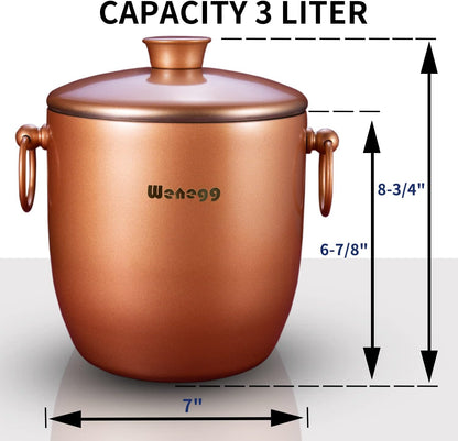 Ice Bucket with Lid, Scoop, Tongs and Strainer - Well Made Insulated Stainless Steel Keep Ice Frozen Longer - Ideal for Cocktail Bar, Parties, Chilling Wine, Champagne - 3 Liter (Stainless Steel)