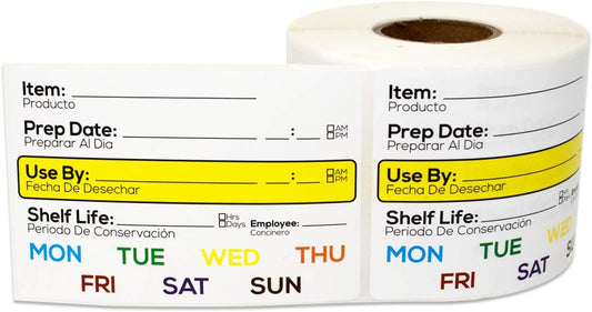 600 Shelf Life Food Rotation Labels, 2" x 3" Write On Meal Prep Date Labels for Container Food Service Stickers, 2 Rolls of 300