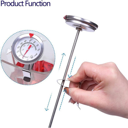 KT THERMO Candy/Deep Fry Thermometer with Instant Read,Dial Thermometer,12" Stainless Steel Stem Meat Cooking Thermometer,Best for Turkey,BBQ,Grill,Analog display