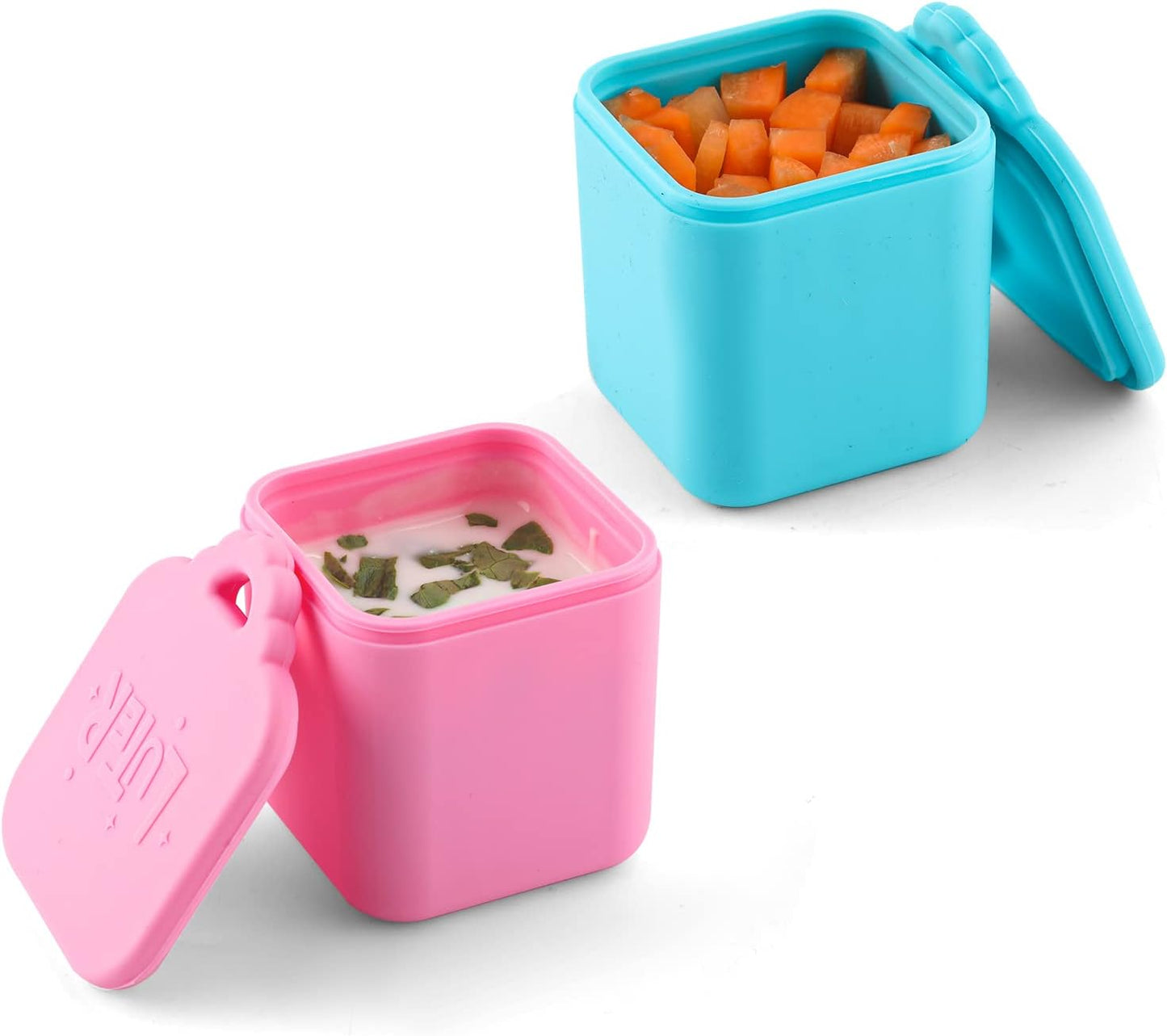 2PCS Dip Containers Compatible with, 4oz Silicone Salad Dressing Container To Go for Most Bento Lunch Box Condiment Dipping Sauce Cups with Lids for Kids School Picnic Travel (Orange, Purple)