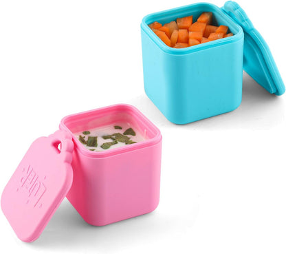 2PCS Dip Containers Compatible with, 4oz Silicone Salad Dressing Container To Go for Most Bento Lunch Box Condiment Dipping Sauce Cups with Lids for Kids School Picnic Travel (Orange, Purple)