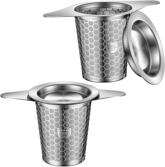 Tea Infuser Strainers, 316 Stainless Steel Loose Leaf Tea Strainer Stepper with Double Handles, Extra Fine Mesh Ball Infusers, Diffuser Holder Filter for Mugs