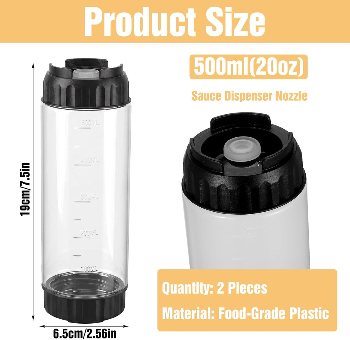 2 Pcs 16 oz Inverted Squeeze Bottles, Valve Condiment Dispenser (Black)