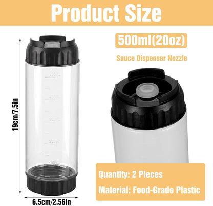 2 Pcs 16 oz Inverted Squeeze Bottles, Valve Condiment Dispenser (Black)