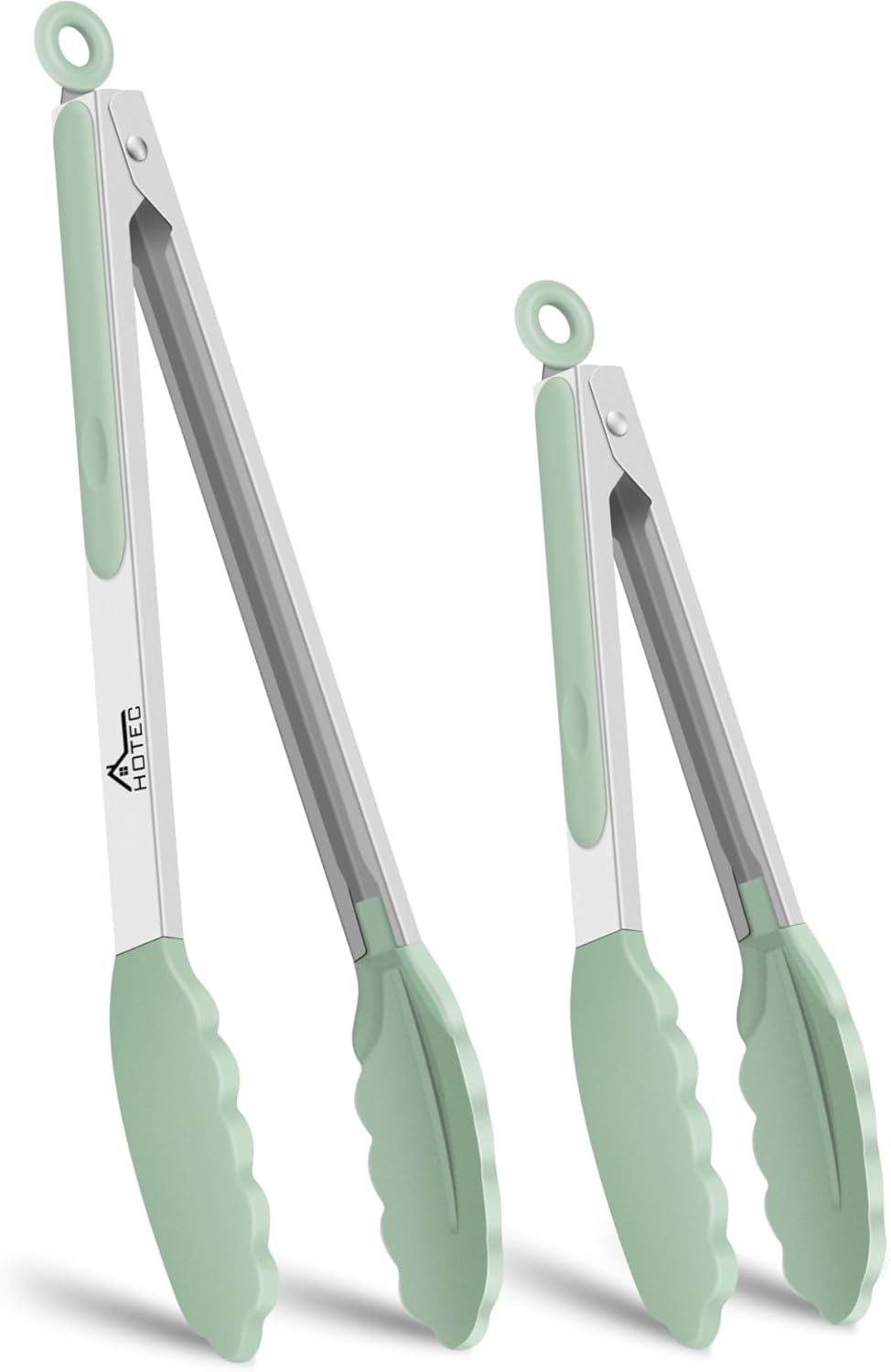 HOTEC Premium Stainless Steel Locking Kitchen Tongs with Silicon Tips, Set of 2-9" and 12"