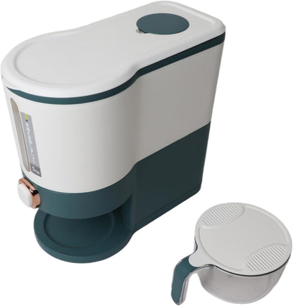 Rice Dispenser 11 lb (5 kg), Airtight Food Storage Container with Measuring Cup, BPA Free Durable Kitchen Storage Bin, Green