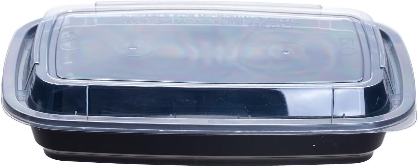 30oz Meal Prep Containers Bulk 50-Pack - 2-Compartment with Lids, Leakproof, Microwave/Freezer/Dishwasher Safe - Commercial Food Storage, Black