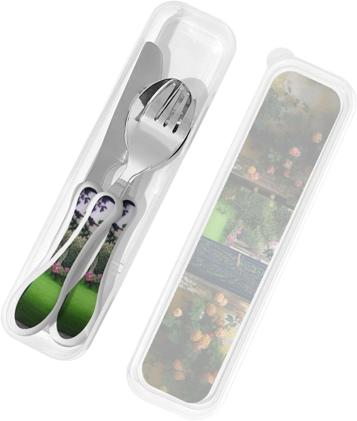 3-Piece Kids Silverware Set With Storage Case, Stainless Steel Reusable Children Safe Knife Spoon Fork Set Blue Active Girl Running Sunset Children Flatware Set For Kids Lunch Box - Colors A