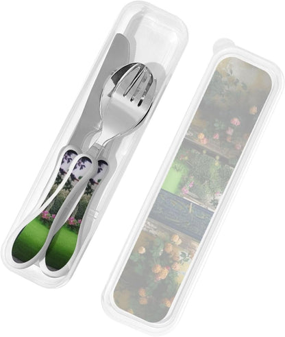 3-Piece Kids Silverware Set With Storage Case, Stainless Steel Reusable Children Safe Knife Spoon Fork Set Blue Active Girl Running Sunset Children Flatware Set For Kids Lunch Box - Colors A