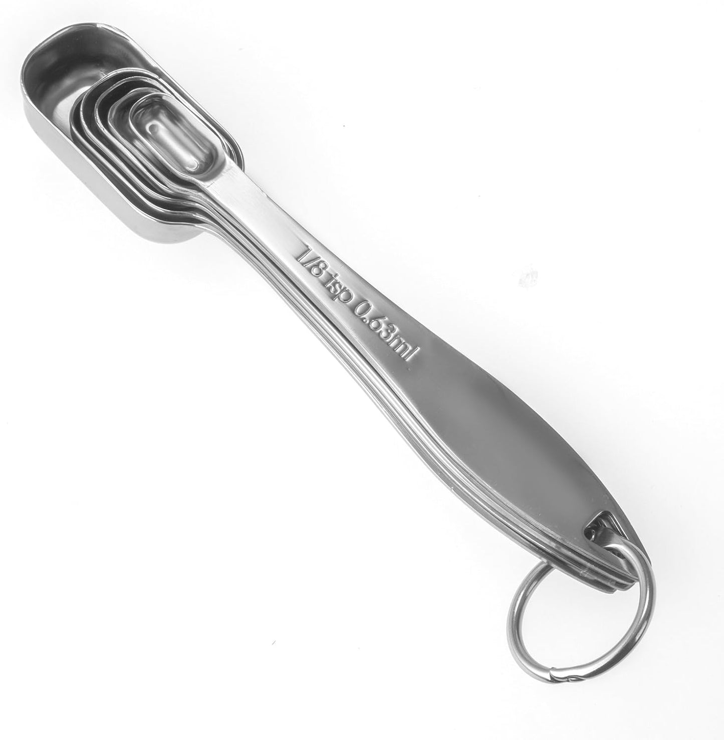 13-piece Measuring Cups and Spoons Set, 18/8 Stainless Steel Heavy Duty Ergonomic Handle with Ring Connector, Silver