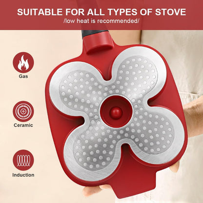 RANX INGST 4-Cup Egg Pan with Lid, Nonstick Omelette Skillet - Red