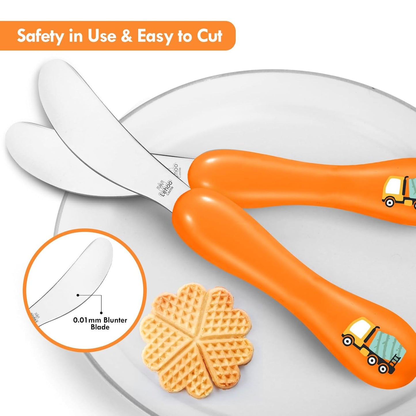 Lehoo Castle 6 Pieces Toddler Utensils, Kids Silverware for 2 3 4 Years Old, Stainless Steel Fork and Spoon Set with Plastic Handle, Safe Toddler Cutlery (Dinosaur)
