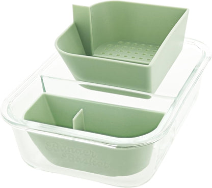 Two Compartment Borosilicate Glass Container Cleaning Tool with Sealable Lid (Full Melt Sand)