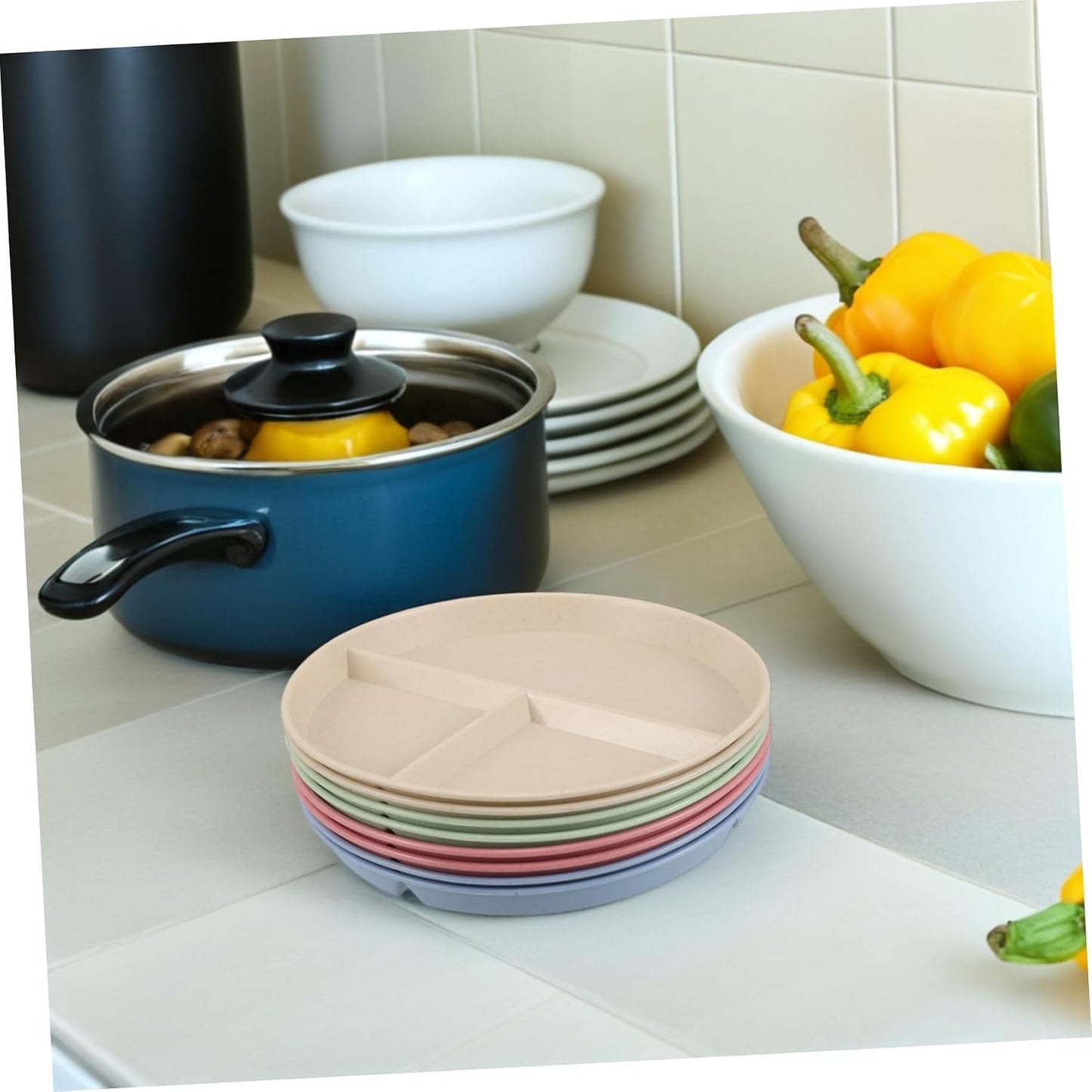 OUNONA 8pcs Divided Food Plate Three-compartment Snack Serving Tray for Control for Fruits Desserts Meal Prep Easy to Clean and Versatile Use