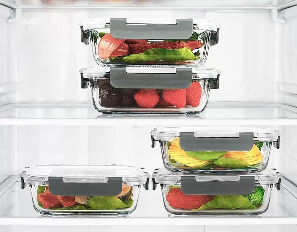 5 Pack 37oz Large Glass Food Storage Containers with Lids, Lunch Meal Prep Containers Boxes with Leak Proof Lids for Oven Freezer Microwave, Dishwasher Safe