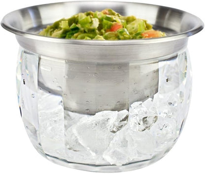 Dip Bowl On Ice- Chip and Dip Serving Set - Stainless Steel Chilled Serving Dish with 22 oz. Acrylic Ice Bowl - Perfect for Cold Shrimp, Guacamole, Dips